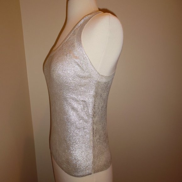 Robert Rodriguez Metallic Laminated Silver Ribbed Knit Coated Cocktail Tank Top - Picture 8 of 10